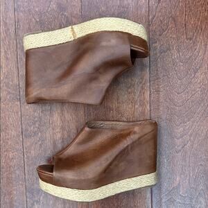 Jeffrey Campbell Unique Virgo Leather Wedge Platform Espadrille Shoes, Size 6